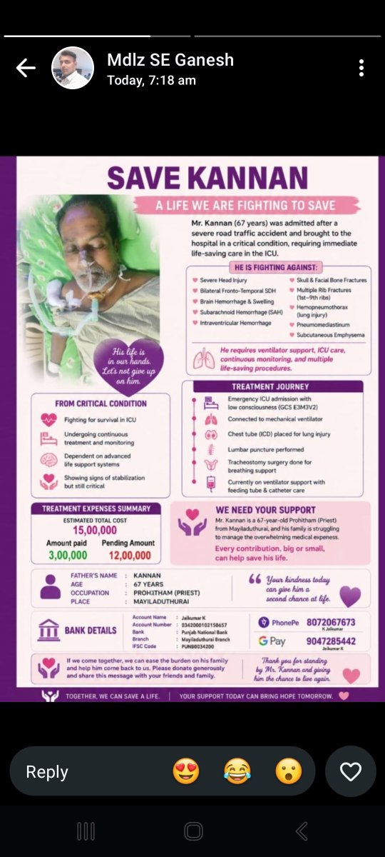 sekar18886's tweet photo. My Friend's uncle need help for treatment... @BJP4TamilNadu @hindumunnani_tn @TVKVijayHQ https://t.co/HDeLyn07o2
