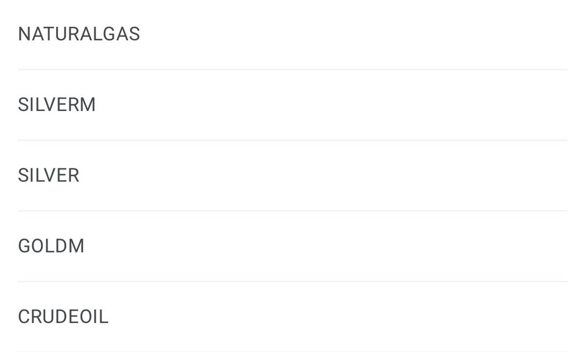 SHUBHADIP0007's tweet photo. @31amitpandey Following up on the commodity update, I can currently see these 5 contracts listed in the bot (as shown in the attached image.png): NATURALGAS, SILVERM, SILVER, GOLDM, and CRUDEOIL. https://t.co/UwJlf9Lwm6