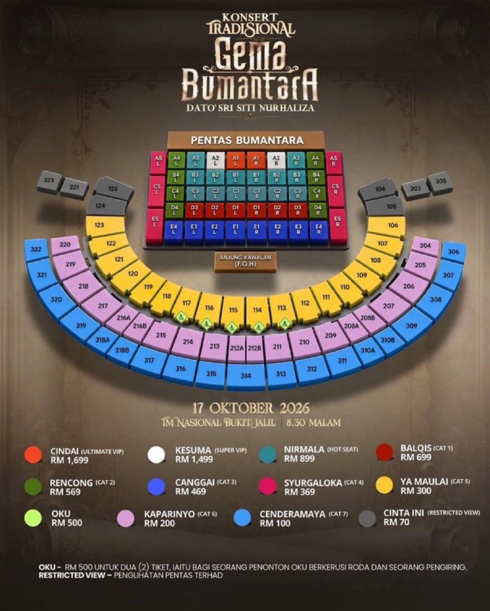 TICKETINGSii's tweet photo. [WTS]

KONSERT GEMA BUMANTARA SITI NURHALIZA IN KUALA LUMPUR

-3x ZONE A1 L 
-2x ZONE A2 R 
-2x ZONE B4 L(sold❌)
foreigners can buy also🫶

DM if interested 
#SitiNurhaliza #KonsertGemaBumantara #CTDK https://t.co/e4UubWZPJy