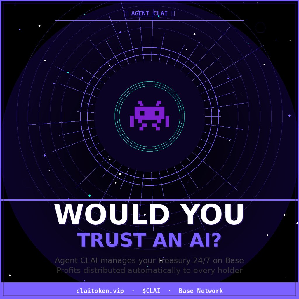CLAIToken's tweet photo. 🤖 The question everyone in crypto should be asking…
Would you trust an AI agent with your crypto?
$CLAI #Base #AIToken 🟣 https://t.co/GEbQTKzMSL