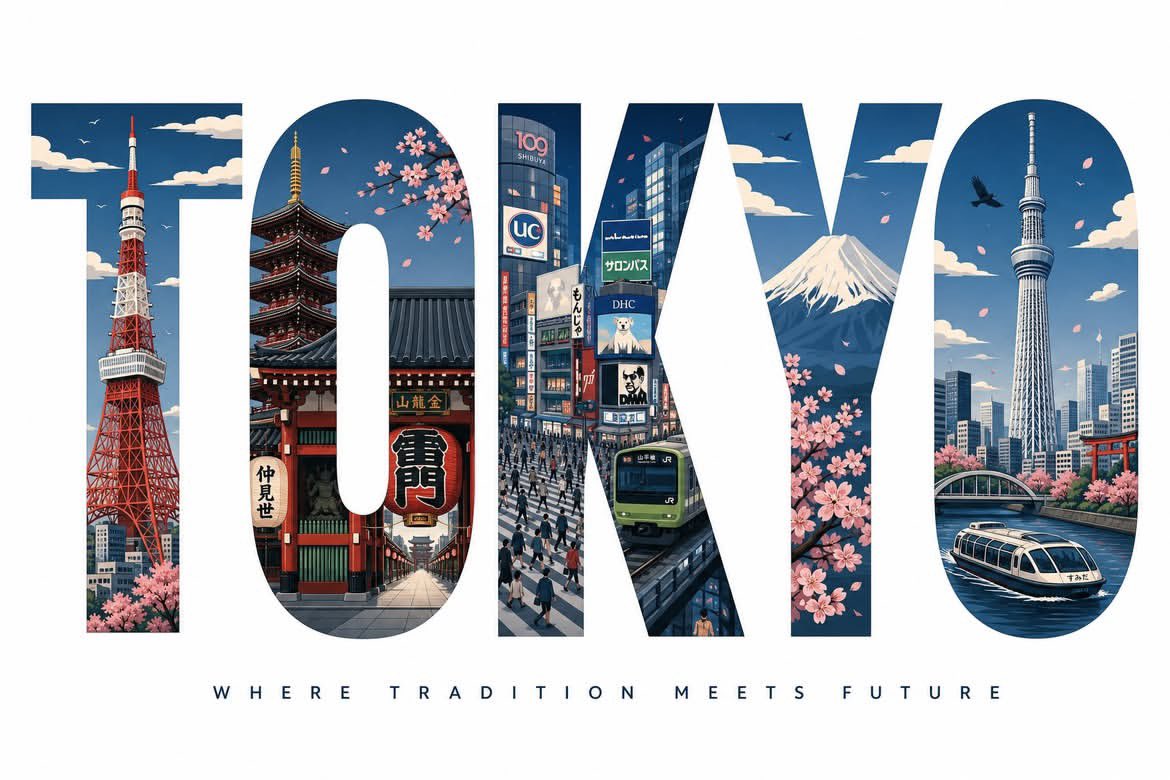 Sairah_0's tweet photo. GPT Image 2 On ChatGPT 

Prompt:

Clean, modern typographic travel poster in a 3:2 landscape format. The words "NEW YORK" — seven large, bold, uppercase geometric sans-serif letters set on a single line (or "NEW" stacked above "YORK" if better balanced) — span the full width and ARE the entire composition. Every illustrated element lives strictly INSIDE the letterforms, as if each letter is a window cut out of white paper revealing a scene; nothing spills outside the letter silhouettes. Outside the letters: pure, empty, flat white background — no objects, no cast shadows, no decoration.

— WHAT FILLS EACH LETTER (NYC-accurate, clipped to the letter shape) —
N : the Statue of Liberty — standing torch raised, following one vertical of the N.
E : stacked Manhattan brownstone facades with fire escapes nested in the three horizontal bars.
W : the Brooklyn Bridge — its two Gothic stone arches and suspension cables spanning the W's zig-zag, a small boat on the East River below.
Y : the Empire State Building — the Art-Deco spire cradled in the fork of the Y.
O : the ring frames Times Square — glowing billboards, a yellow taxi cab, a scramble of tiny pedestrians.
R : the Flatiron Building's distinctive triangular wedge silhouette inside the R.
K : Central Park greenery and the One World Trade Center spire slicing along the K's diagonals; a subway car along the base.

Small city details (a yellow cab, a hot-dog cart with faint steam, a pigeon, a subway roundel, drifting clouds) appear ONLY where they fit within a letter's interior. Keep full legibility of "NEW YORK".

— STYLE —
Elegant flat vector illustration, crisp geometric shapes, minimal detail, clean outlines, subtle shadows contained inside the letters only. Limited palette: deep navy, warm cream, muted red, soft gray-blue — a restrained warm-yellow accent used ONLY on the taxis / Times Square glow. Optional minimal tagline beneath in wide-spaced small capitals: "THE CITY THAT NEVER SLEEPS", thin and understated. Perfectly balanced centered composition.

premium flat vector, minimalist travel poster, geometric illustration, editorial tourism branding, clean typography, high contrast, ultra-sharp lines, museum-quality print, scalable SVG aesthetic, 8K.