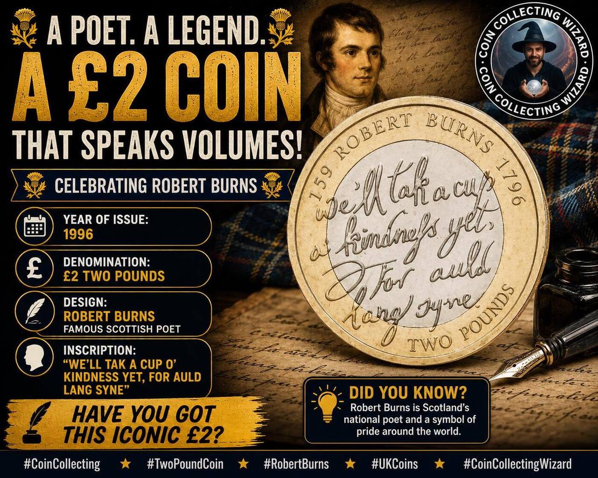 CoinCollectWiz's tweet photo. π A Scottish Classic!
#RobertBurns #TwoPoundCoin #CoinCollecting #UKCoins #CoinCollectingWizard #RoyalMint #ScottishHistory https://t.co/qt7LZgr1FX https://t.co/yrVHVenVkT