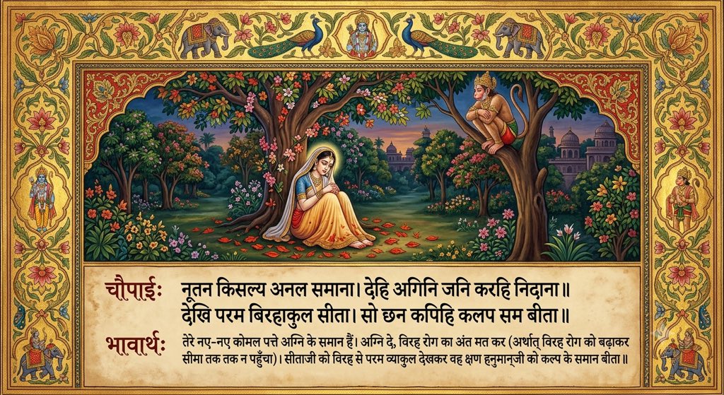 Ramlal's tweet photo. ॥सुंदर कांड॥

नूतन किसलय अनल समाना। देहि अगिनि जनि करहि निदाना॥देखि परम बिरहाकुल सीता। सो छन कपिहि कलप सम बीता॥

भावार्थ : तेरे नए-नए कोमल पत्ते अग्नि के समान हैं। अग्नि दे, विरह रोग का अंत मत कर (अर्थात्‌ विरह रोग को बढ़ाकर सीमा तक न पहुँचा) सीताजी को विरह से परम व्याकुल देखकर वह क्षण हनुमान्‌जी को कल्प के समान बीता॥

#RamCharitManas
#SundarKand