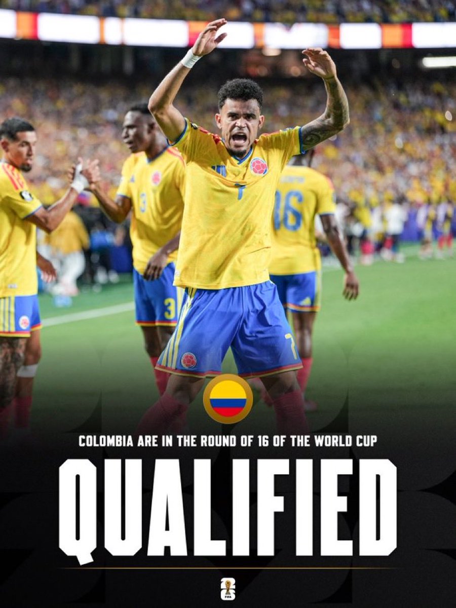 FootRadarFR's tweet photo. 🚨 OFFICIEL : LA COLOMBIE 🇨🇴 EST QUALIFIÉE POUR LES HUITIÈMES DE FINALE DE LA COUPE DU MONDE !!! ✅ https://t.co/UnWT55C9CN