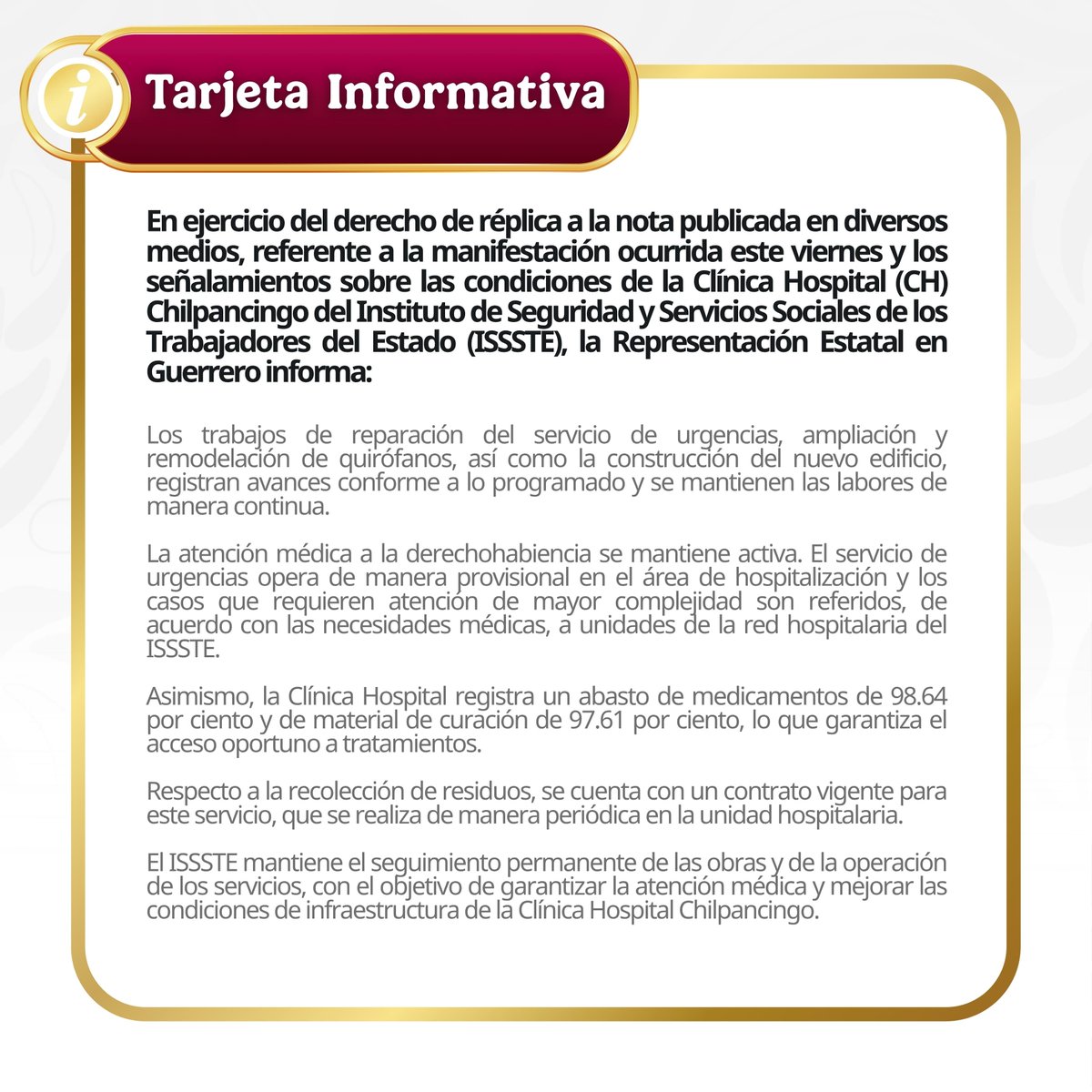 Issste_Guerrero's tweet photo. @SolChilpancingo #ISSSTEINFORMA https://t.co/1gmP0BxT31
