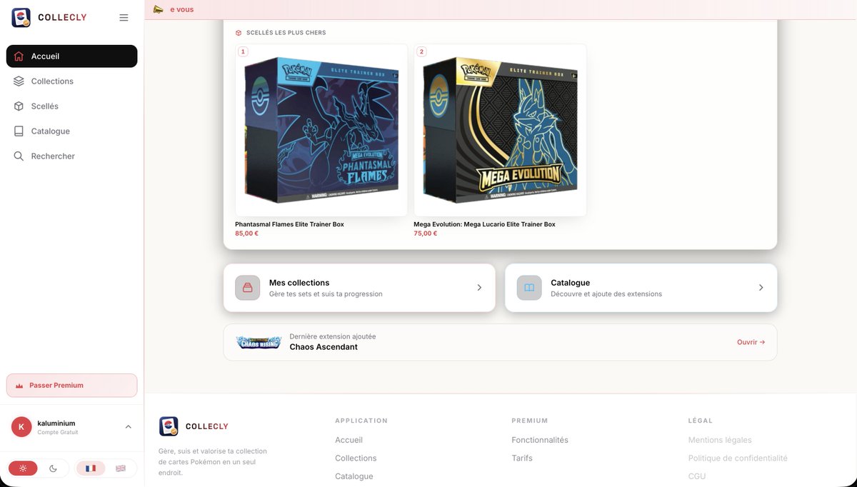 Collecly's tweet photo. C'est pas mal cet ajout vous en pensez quoi ? Suivre le prix de ses ETBs sans mettre un pied sur cardmarket c'est pas mal non ? 

#pokemonㅤㅤㅤ 

https://t.co/jDpJnvBwRq https://t.co/b4kwzcCrkZ