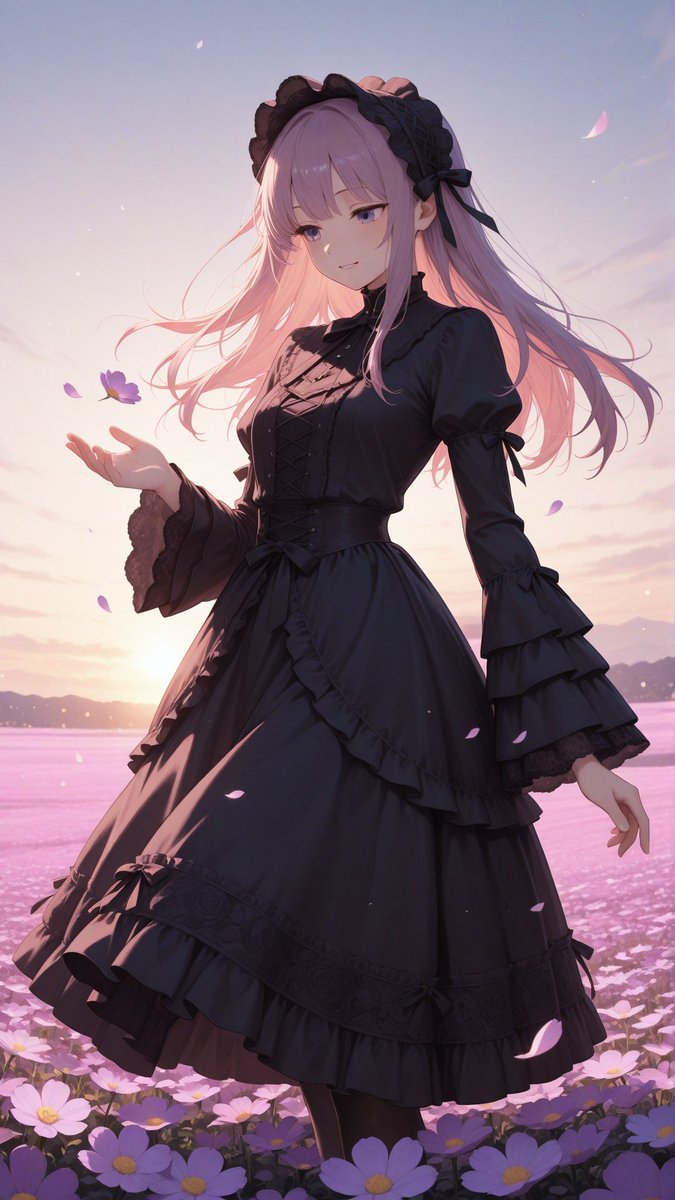 i214's tweet photo. Pink hair in twilight, lace and flowers beneath a painted sky.

#animeart #lolita #gothic #twilight #illustration https://t.co/OMNkViR7fB