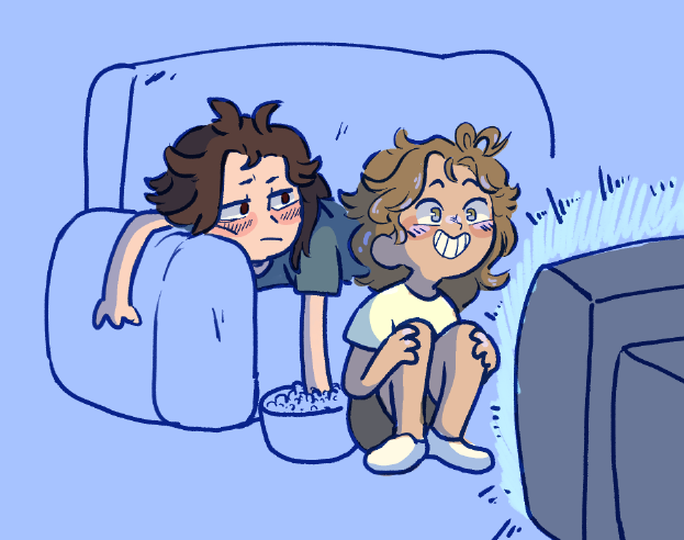 simplysimplid's tweet photo. Movie night as the Shipman house
i've been in the pits of actual work so heres a dumb little jackieshauna doodle to apologize https://t.co/VvPjhwinHO