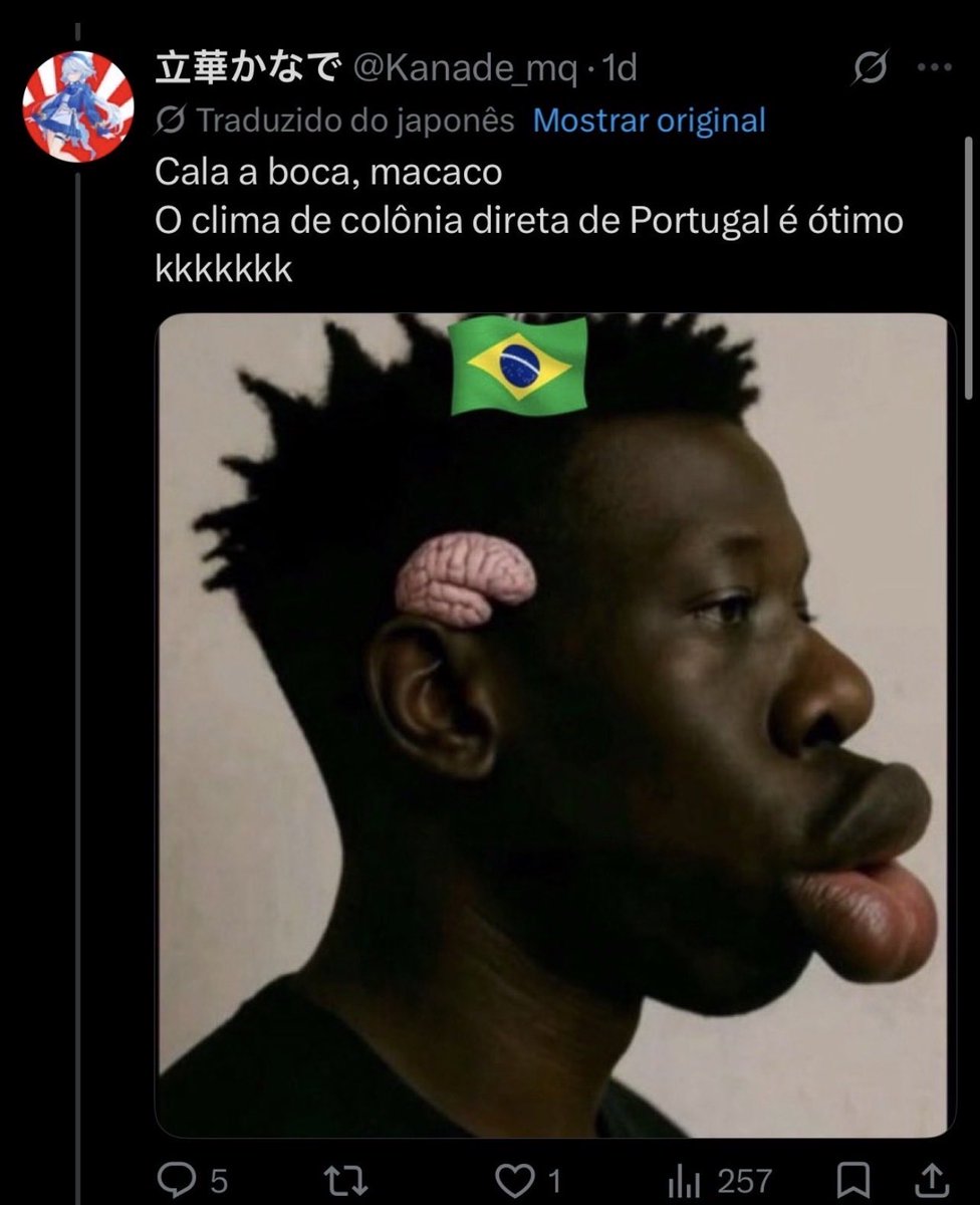 brazuk2356196's tweet photo. @kx_xkkha @UwuGoku47973 @sushi_zamurai_ @for2yul Querida, a partir do momento que vocês fazem racismo com a gente, principalmente com negros, vocês esperam que alguém aplaude pra vocês? Não seja imbecil. Os tipos de comentários que o seu povo faz, é típico que vocês fazem com negros no Japão. https://t.co/rUpykYMKti
