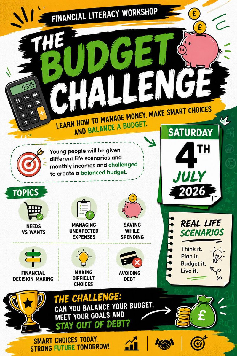 100BMOL's tweet photo. MONEY SMART, FUTURE READY

A 10-Week Financial Empowerment Programme
📅 4th July 2026 – The Budget Challenge
Learn how to manage money, make smart choices and balance a budget.

Interactive | Practical | Free
💯💯💯To register:
https://t.co/8vANlITFpY https://t.co/vto0kRwnEP