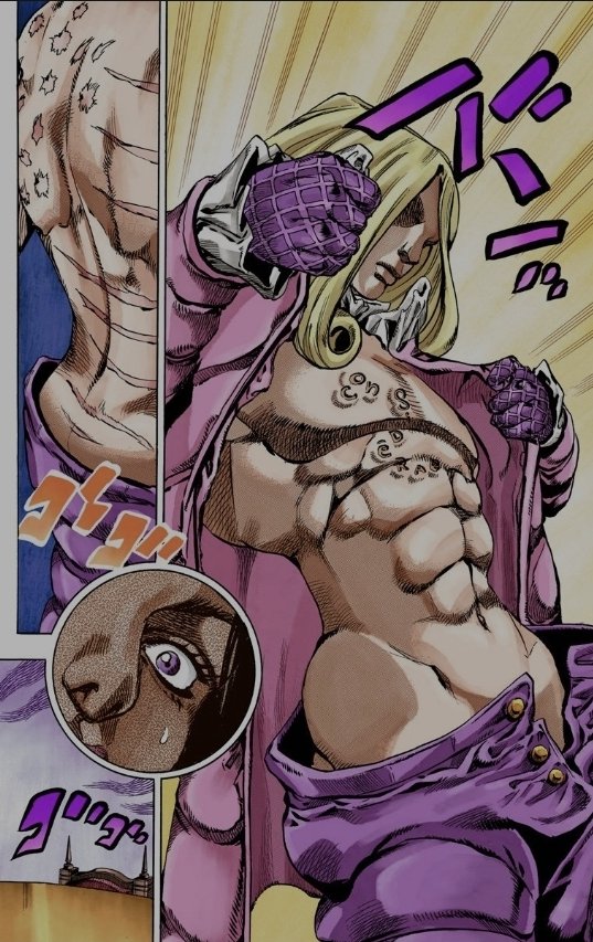 RBP114's tweet photo. @CoPz132 @DEHINSMASALANG @real_Chewiedog1 Tbf hes fit a couple panels before he gets stabbed but he goes from being kinda hunched to taller and more muscular during chapter 61. Theres just no real explanation i wouldnt mind them running with the 'D4C Body Swap' one it makes most sense. https://t.co/bg15bmpHTf