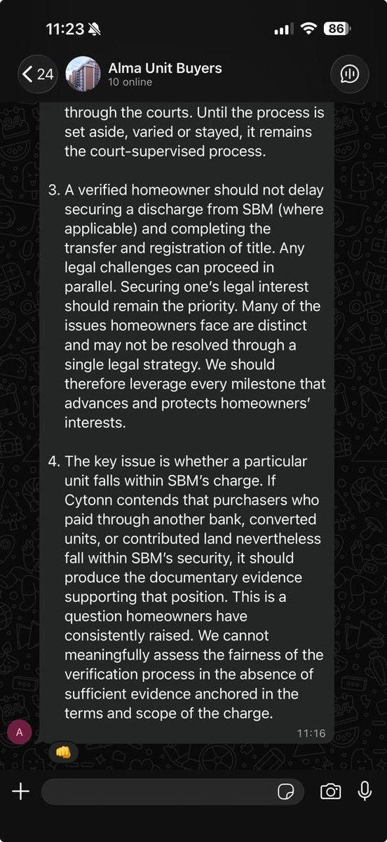 miamoreazure's tweet photo. @ehdande @joshuamalidzo @Ndonglaw043 @CytonnInvest @philomenamwiludcj @Kenyajudiciary @jsckenya @DCI_Kenya @KJA_Kenya 

CREDITORS’ UPDATE: THE ALMA “HOMEOWNERS” NARRATIVE DESERVES CLOSER SCRUTINY

I have followed with interest the discussion between Peter Wachira and Abby regarding the Alma verification exercise. Ironically, Peter’s own explanations expose a fundamental legal difficulty in the position he advances.

Peter repeatedly argues that because he paid Cytonn before SBM’s charge, the verification process is inherently unfair. However, when questioned further, he states that he was a CHYS investor who instructed CHYS to make instalment payments towards the unit.

That distinction is critical.

A CHYS investment is not automatically equivalent to a perfected proprietary interest in a specific Alma apartment.

The law recognizes important differences between:

• an investment in CHYS;
• a contractual right against Cytonn;
• an equitable proprietary interest; and
• legal ownership of a specific unit.

These are distinct legal concepts with different consequences in insolvency.

The question is therefore not simply whether Cytonn received money. The real legal question is whether the purchaser had acquired a proprietary interest in an identifiable unit that is capable of taking priority over SBM’s registered security.

From Peter’s own explanation, he has not demonstrated that point.

Indeed, his own account appears to support the proposition that his relationship originated as an investment through CHYS.

If that is his legal position, then it raises a difficult question.

Is he asserting a proprietary claim to an Alma unit, or is he asserting an investor’s claim through CHYS?

Those are not necessarily the same thing.

One cannot simply assume that because funds were invested with CHYS, a perfected proprietary interest automatically arose that defeats a subsequently registered security. That conclusion requires legal and documentary proof.

This is precisely why verification exists.

Verification is intended to distinguish between:

• genuine proprietary claims;
• contractual purchaser claims;
• investor claims;
• creditor claims; and
• competing interests in the insolvency.

It is not designed to validate every person who paid money to Cytonn.

Another point deserves mention.

Peter presents himself as Chairman of Alma Homeowners. Leadership in such a position requires careful legal precision because the statements made inevitably influence many purchasers.

Yet the explanation offered appears to blur the distinction between an investment relationship and a proprietary interest in land. Those distinctions matter enormously in insolvency proceedings.

Ultimately, the law is driven by evidence, not labels.

If a claimant asserts that a unit falls outside SBM’s charge, the supporting documents should establish that proposition.

Conversely, if the evidence ultimately shows that the claimant’s interest remained an investment through CHYS and never crystallized into a perfected proprietary interest in a specific unit, then the legal consequences may be very different from those now being asserted.

As creditors, we should continue to insist on one principle above all else:

Every competing claim—whether by homeowners, investors, chargees or creditors—must be determined by the documentary evidence and the law, not by assumptions or public narratives.

That is the only way to ensure a transparent, lawful and equitable resolution of the Cytonn insolvency.

Screenshots posted for ease of following discussion