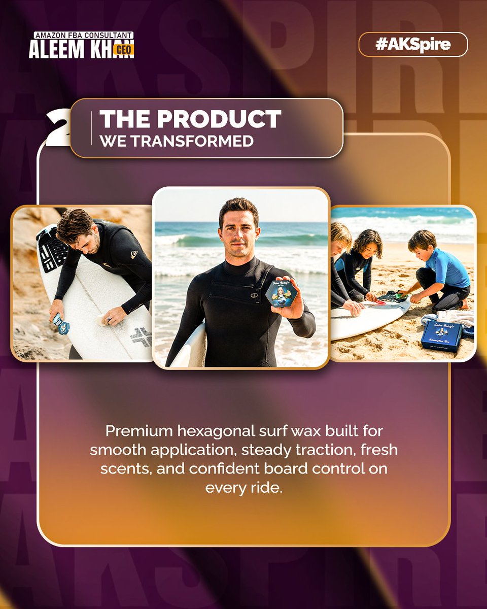 akspiree's tweet photo. Premium products should not make shoppers guess. We rebuilt Sister Betsy’s Surf Wax with buyer-led A+ Content, sharp visuals, and clear benefits built to convert. #AmazonFBA #APlusContent #AmazonSEO #AmazonPPC #eCommerce https://t.co/mOsAMC4Qfa