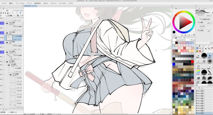 カラーラフけっこう詰めた。ひとまずラフは終わったことにしてペン入れしていく。アクスタを作りたいのだ。