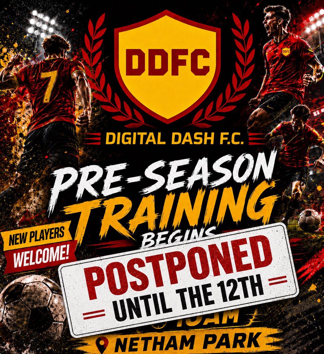 DigitalDashFC's tweet photo. Due to unforeseen circumstances we have to postponed training until next Sunday https://t.co/72yNKkFrHo