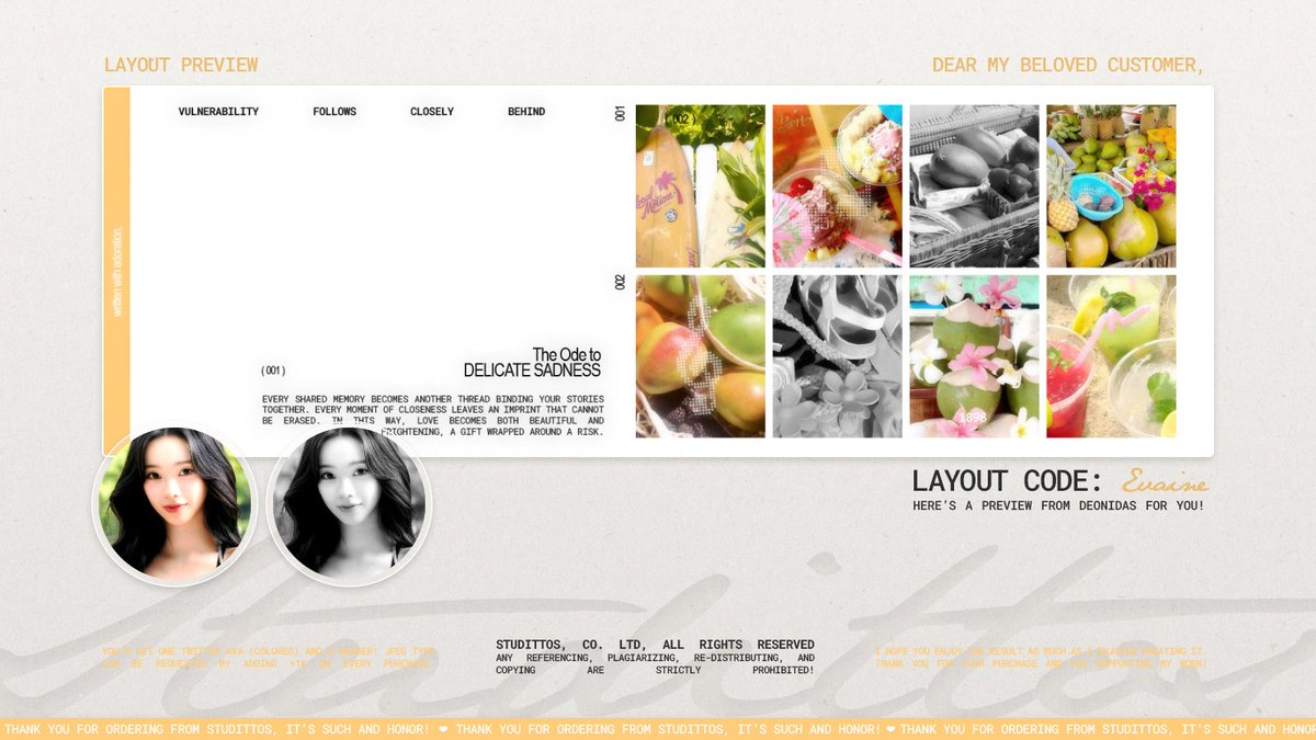 Studittos's tweet photo. Help me to RT/REPOST this?

Selamat sore! Aku membawa 20+ calon katalog/template layout yang akan aku jual nantinya, boleh tolong ospeknya? Jika ada kesamaan dengan BA lain, boleh tolong langsung DM aku secara baik-baik, ya!

Terima kasih banyak! #ZONAUANG #ZONABA https://t.co/68mhhll1KT
