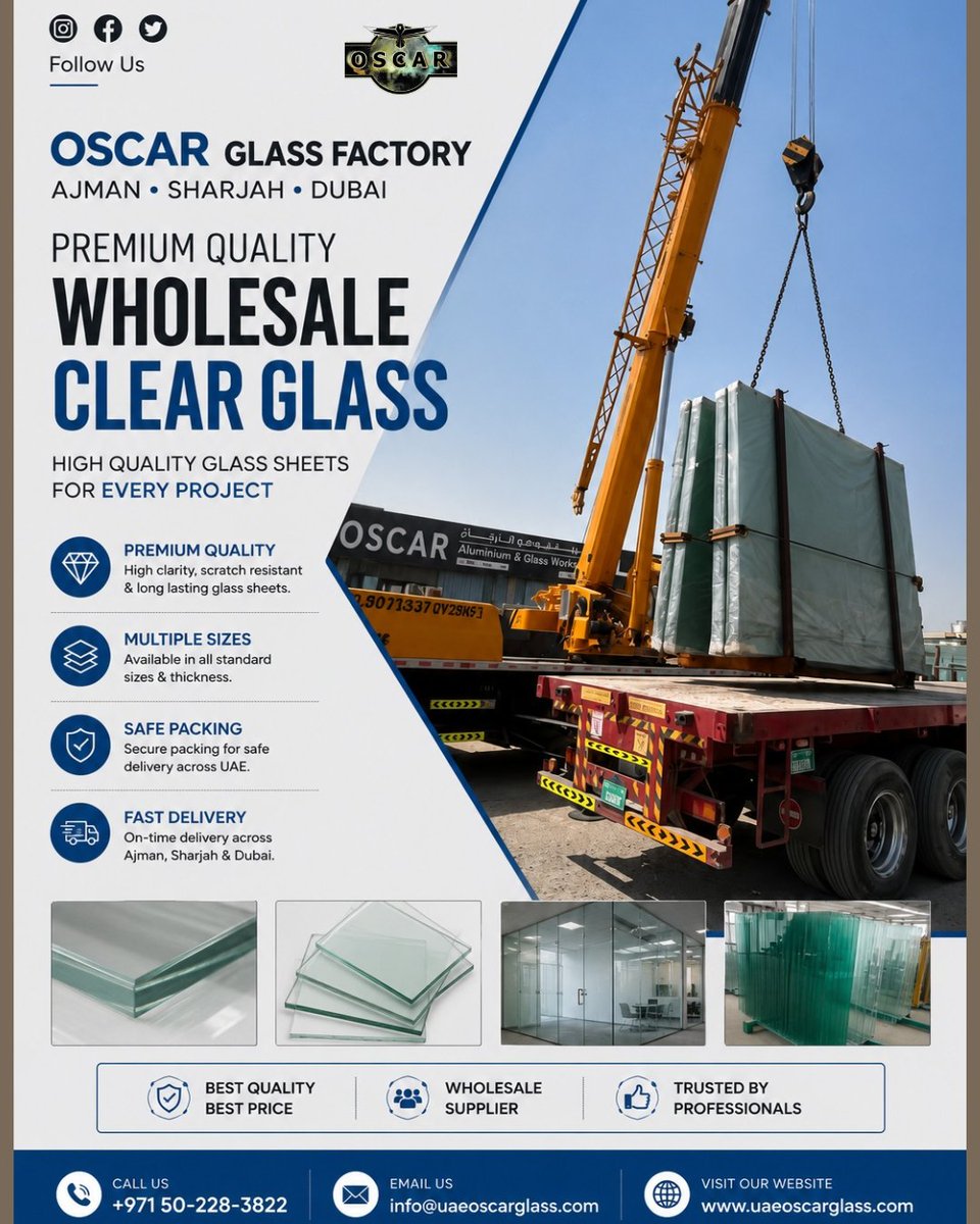 Alintharglass's tweet photo. 🏗️ Wholesale Clear Glass – Premium Quality at the Best Price!
Need high-quality clear glass sheets for your next project? Oscar Glass Factory supplies delivery across the UAE.
📞 +971 50 228 3822
📧 info@uaeoscarglass.com
🌐 https://t.co/btXfsnw4Mz
Contact us today https://t.co/CP8QP4ecuH