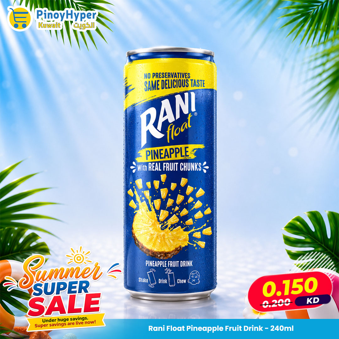 PinoyHyper's tweet photo. 🇰🇼 Summer Super Sale 🇰🇼
Rani Float Pineapple Fruit Drink - 240ml
Your favorite Pinoy groceries delivered anywhere in Kuwait 🚛
🛒 Order now!
#pinoyhyper #ofwkuwait #onlinegrocery #pinoyfood https://t.co/QSd1yABqzn