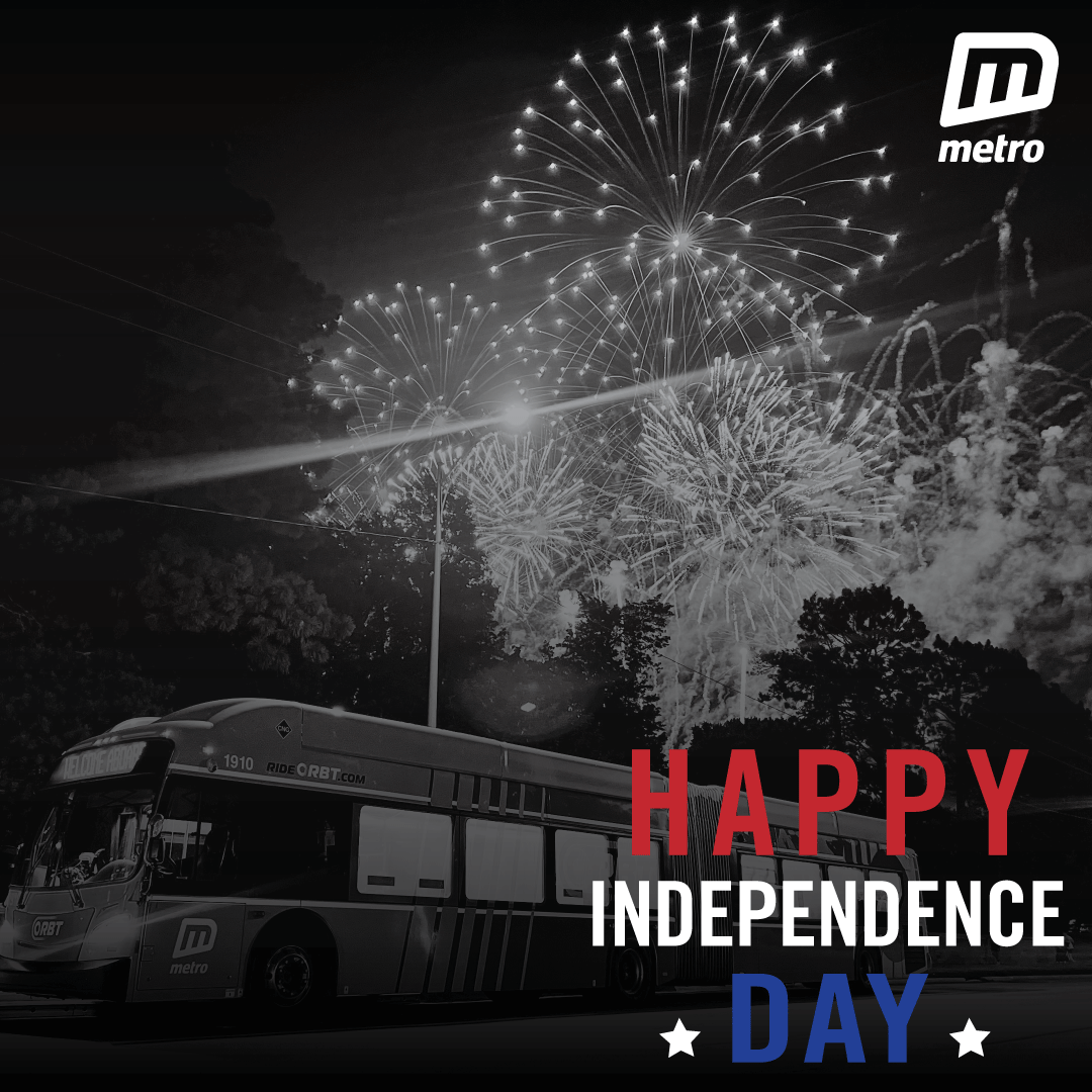rideORBT's tweet photo. REMINDER: Metro Transit will not run any services today, Saturday, July 4th because of Independence Day.
Regular service will be back on Sunday, July 5th
Have a happy and safe holiday! https://t.co/bIKIdtoBjG