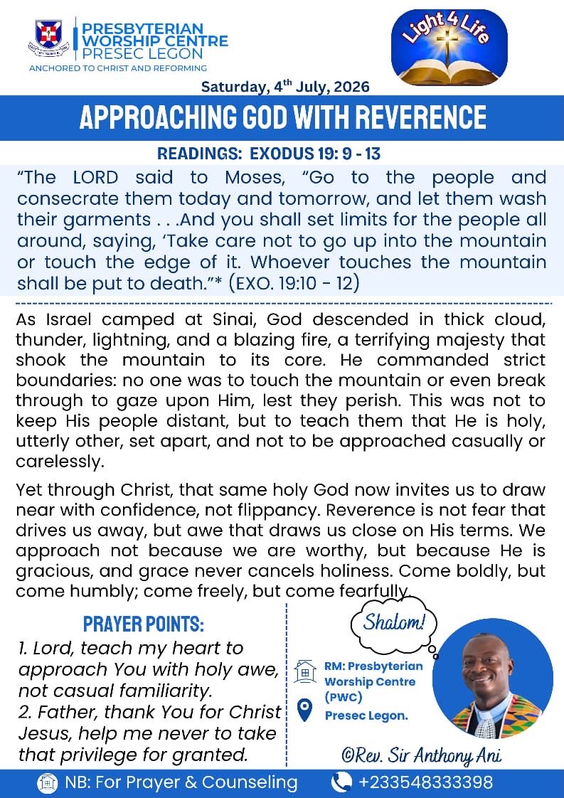 pwcpreseclegon's tweet photo. Grace never cancels holiness. Come freely, but come fearfully. Approach God on His terms. Exo 19:12 #Light4Life https://t.co/zc8bGHaJHV
