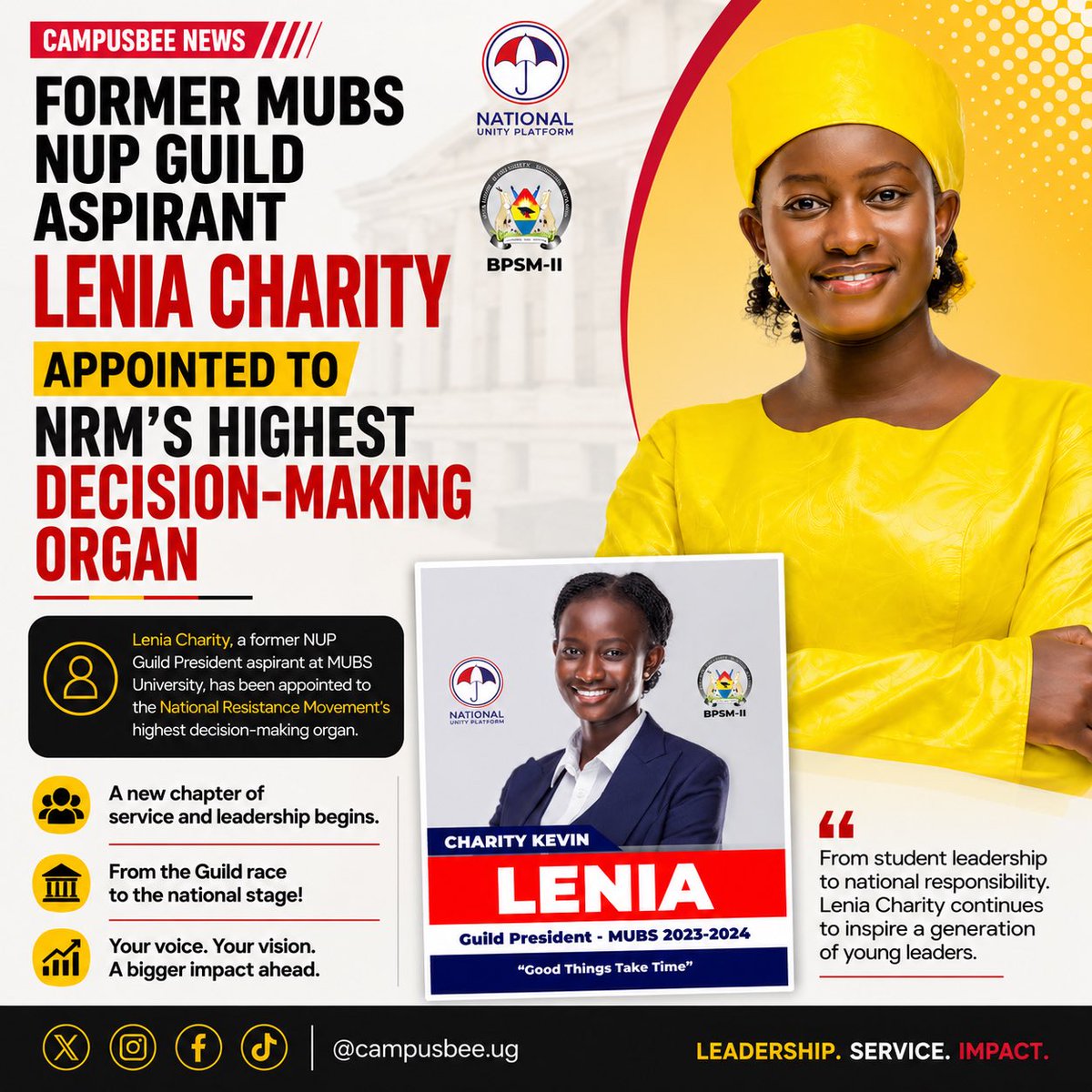 campusbeeug's tweet photo. Former MUBS NUP Guild Aspirant Lenia Charity  Appointed to NRM’s highest decision making organ. https://t.co/yFYF04NQuT