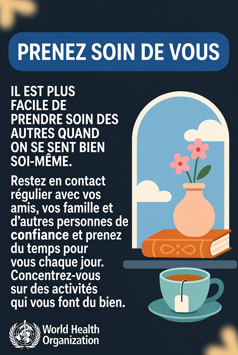 OMSRDCONGO's tweet photo. Accordez-vous chaque jour du temps pour les activités que vous aimez. Restez connecté à vos proches.

▪︎Maintenez le contact avec les personnes qui vous sont chères.
▪︎Pensez à ce que vous pouvez faire pour les autres.
▪︎Contactez une personne de confiance en cas de besoin. https://t.co/mNsCzfiwr5