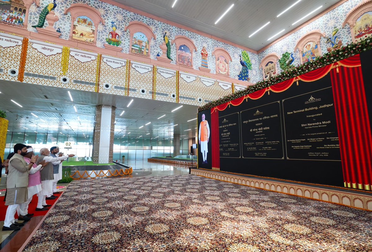 RamMNK's tweet photo. Hon’ble PM @narendramodi Ji inaugurated the new terminal at Jodhpur Airport today. A reflection of the vision of Vikas bhi, Virasat bhi, this world class terminal will strengthen Marwar’s connectivity while opening new avenues for tourism, trade and economic growth across Rajasthan.

• ₹480 Cr investment
• 20 lakh annual passenger capacity
• 12 aircraft parking bays
• Green, future-ready design