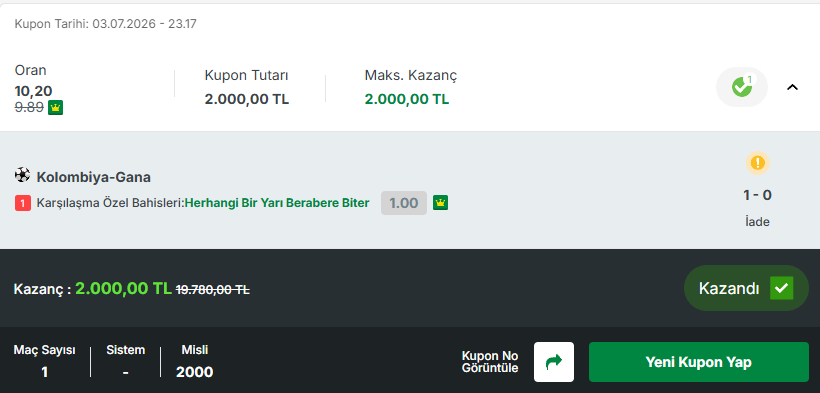 SabriTRYilmaz's tweet photo. Kolombiya-Gana maçı 04.30'da başladı. Kupon 23.17'de oynandı ve bahis kazandı. Ama
@iddaa
kuponu #iade olarak işledi ve devlete güvenip legal bahis oynamayı tercih eden T.C. vatandaşlarını zarara uğrattı. İade nedenlerinden hiçbiri gerçekleşmedi.
@ticaret
@SPORTOTO https://t.co/3guSPfE5dw