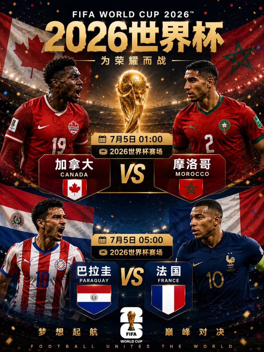 TheCookiesMob's tweet photo. 【7月5日01:00加拿大VS摩洛哥】
全场让球：摩洛哥-0.5
全场大小：大2
推荐比分：1-1、0-2、1-2
其他玩法：总进球区间2-3，角球小9，罚牌小3，摩洛哥晋级

【7月5日05:00巴拉圭VS法国】
全场让球：法国-1.5/2
全场大小：大2.5/3
推荐比分：0-2、0-3、1-3
其他玩法：角球小9.5

1、加拿大作为东道主之一，本届世界杯表现令人惊喜，首次闯入淘汰赛，速度和冲击力十足。但摩洛哥近几年大赛经验更加丰富，整体防守稳健，反击效率极高，在淘汰赛刚刚通过点球淘汰强敌荷兰后士气正盛。本场看好摩洛哥凭借更成熟的战术体系晋级

2、法国是本届世界杯夺冠热门之一，淘汰赛前保持极佳状态，进攻火力十分强劲。巴拉圭依靠顽强防守晋级，但整体实力与法国仍有明显差距。如果法国率先取得进球，比赛节奏将完全掌握在自己手中。赛前预测也普遍看好法国轻松晋级
#2026美加墨世界杯 #世界杯 #比赛预测 #比分预测 #加拿大 #摩洛哥 #巴拉圭 #法国
