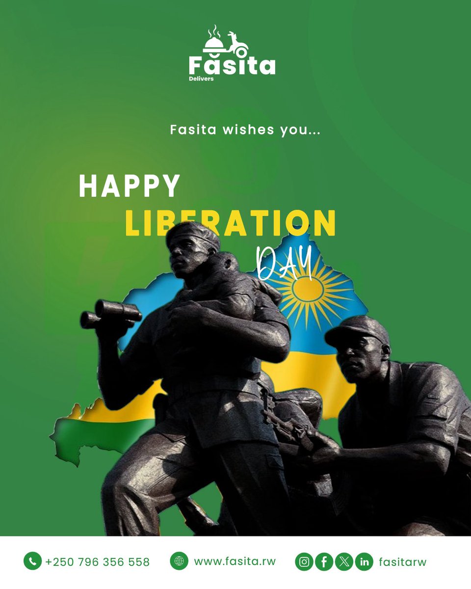 fasitarw's tweet photo. Happy Liberation Day, Rwanda! 🇷🇼 Together, we celebrate freedom, unity, and progress. Wishing everyone a joyful #Kwibohora32. — #FASITA 💚 https://t.co/GOTebNDQyG