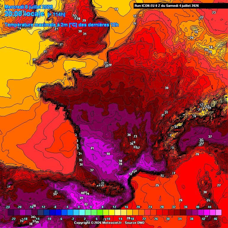 MystereMeteo's tweet photo. Mine de rien, la #canicule « Monique Barbut » se rapproche dangereusement demain par le SO avec semaine prochaine encore des 40°!!!. Menace d'annulation d'étape du #TDF si vigilance rouge canicule, étape 4/5/7 déjà en danger ? Eté 2026, c'est l'été de tous les dangers 🌡️🥵🆘 https://t.co/dehrJx96op