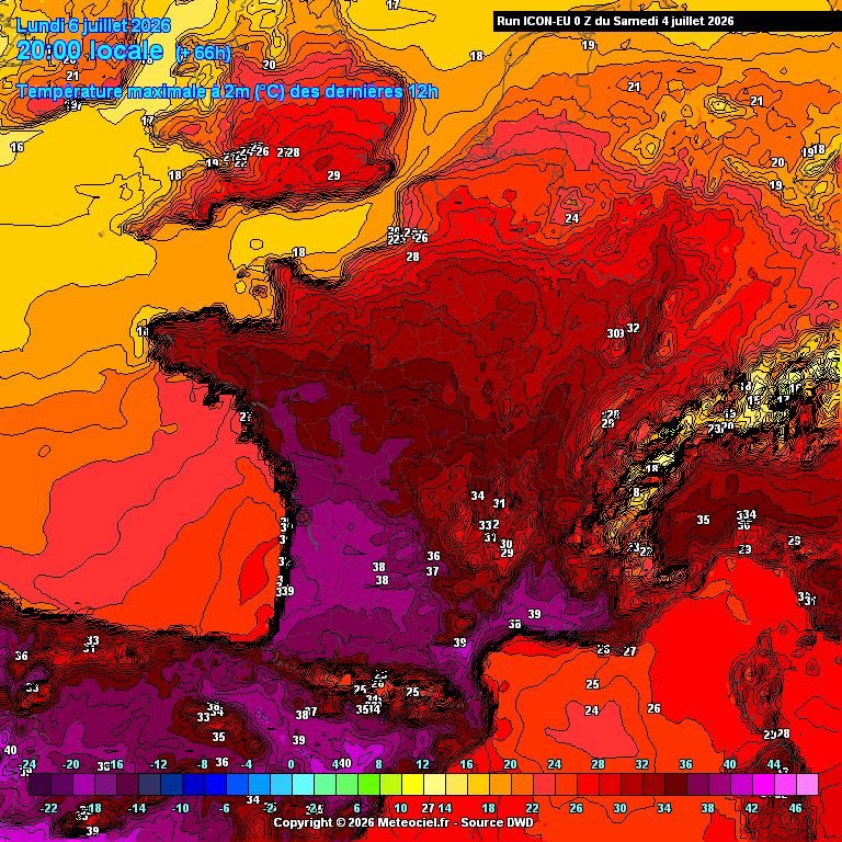MystereMeteo's tweet photo. Mine de rien, la #canicule « Monique Barbut » se rapproche dangereusement demain par le SO avec semaine prochaine encore des 40°!!!. Menace d'annulation d'étape du #TDF si vigilance rouge canicule, étape 4/5/7 déjà en danger ? Eté 2026, c'est l'été de tous les dangers 🌡️🥵🆘 https://t.co/dehrJx96op