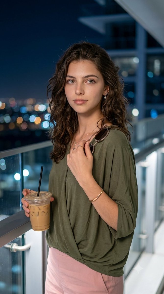Cinematic Night Balcony Fashion Portrait