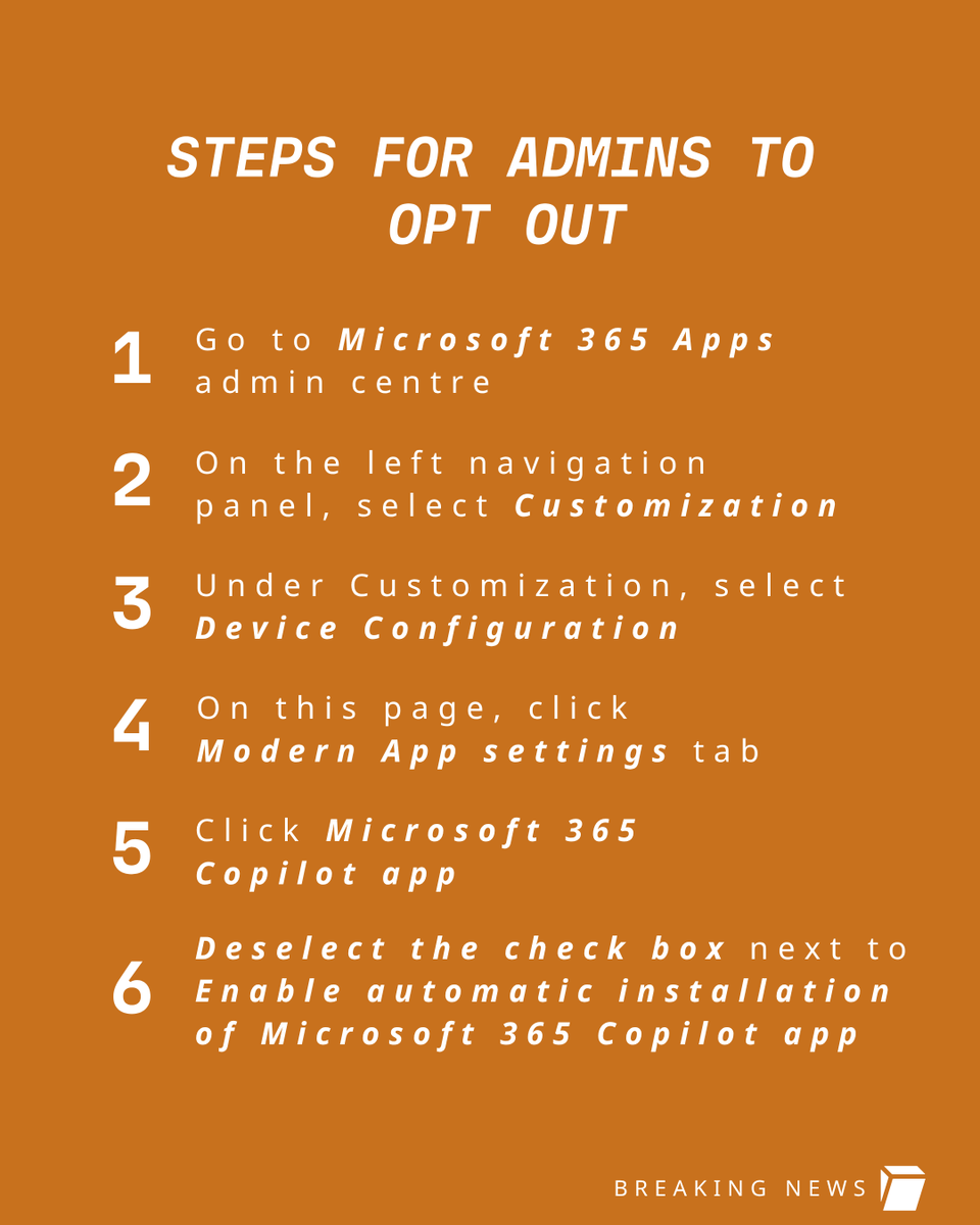 TutaPrivacy's tweet photo. Microsoft auto-installs Microsoft 365 Copilot → REMEMBER TO OPT OUT!
Microsoft does not care about public backlash, & what people now call "MicroSlop" because it has decided to quietly resume auto-install of its #AICopilot on some windows PCs with Microsoft 365 desktop apps.
You did not enable this or opt in: Microsoft chose for you & you must "opt out" if you don't want the AI.
Find out more 👉 https://t.co/TCSIKH6iDE
If you're tired of unethical Big Tech practice for your personal or business accounts, do not "Opt out" once again, make a switch to privacy-respecting alternatives.
Windows ➜ Linux
Outlook ➜ Tuta Mail
Calendar ➜ Tuta Calendar
Meets ➜ Jitsi Meet