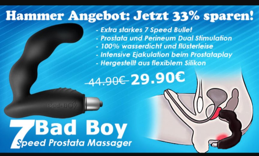 PoppersKing's tweet photo. Intensives Prostataplay mit dem Bad Boy Massager! Duale Stimulation, 7 Speeds &amp; flexibles Silikon. Wasserfest &amp; leise. 🤫

​Jetzt nur 29,90€ statt 44,90€! 🛒👇

https://t.co/cr6qBom0Ri

​#AdultToys #PoppersKing https://t.co/E6Friy36MQ