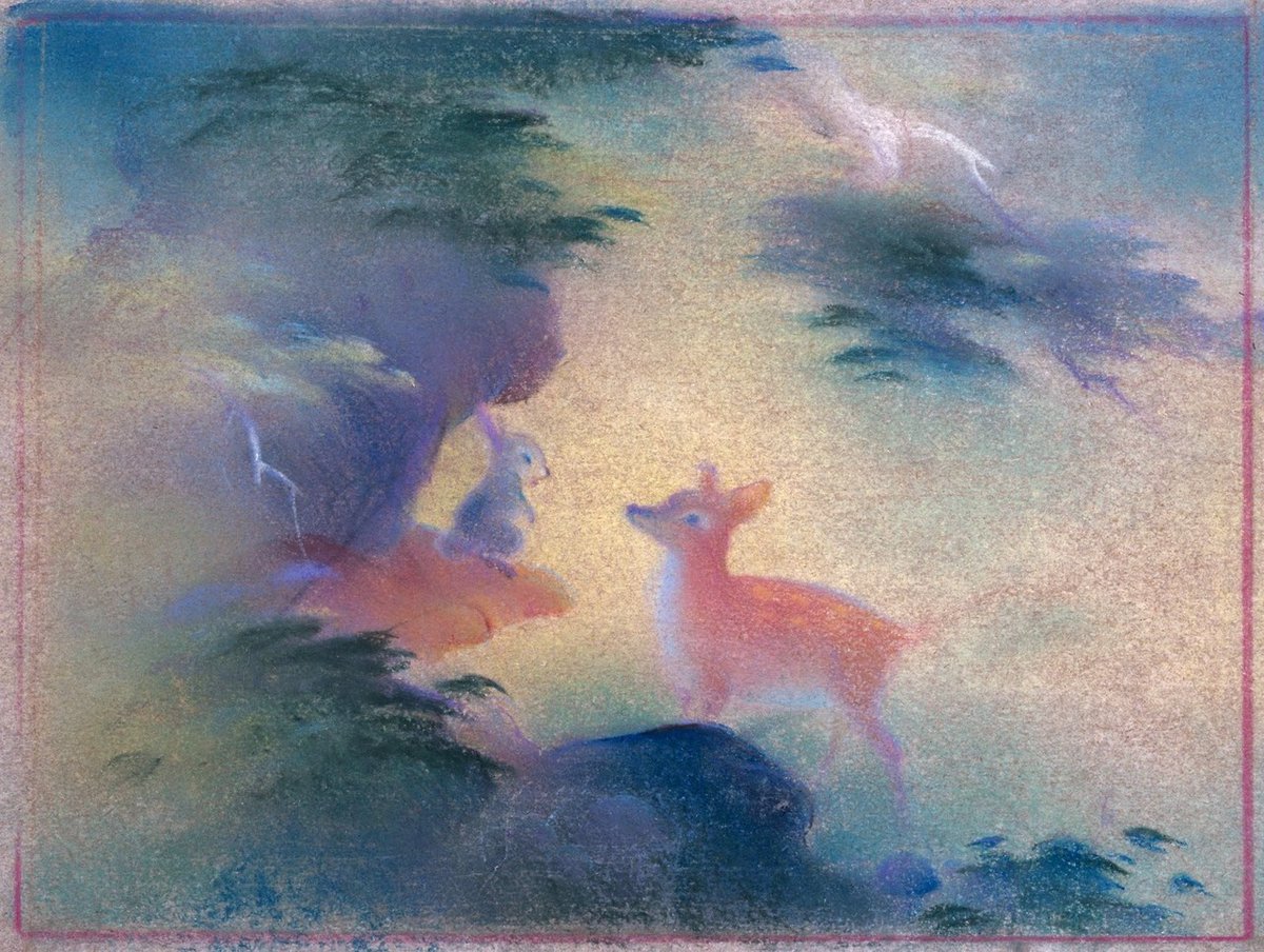artenpedia's tweet photo. Tyrus Wong (1910 - 2016), Concept art for Walt Disney’s Bambi https://t.co/QubnfPZOoK