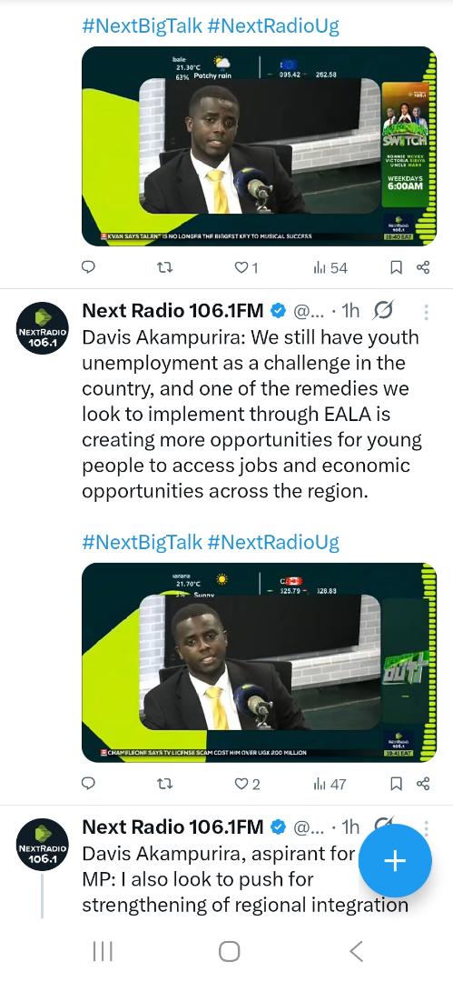 ImMariPanda256's tweet photo. *Davis Akampurira on #NextBigTalk:*  
"Youth unemployment is still a major challenge. Through EALA, we must create more jobs and economic opportunities for young people across the region."  
The conversation on solutions continues. 

#NextRadioUg #EALA #Uganda https://t.co/tpUJ5qOxlo