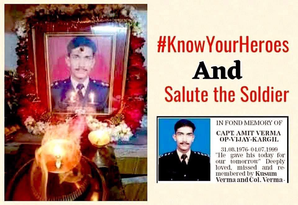 priority_n's tweet photo. 23yrs young, only Son of Col S Verma (Retd) and Mrs Kusum was Immortalized while defending us. That’s the #PriceofOurFreedom .

Paying Homage to a Braveheart
CAPTAIN AMIT VERMA
9 MAHAR
On his Balidan Diwas today.

He gave his all during #KargilWar on July 4, 1999.
#KnowYourHeroes https://t.co/ej5TLCXGTV