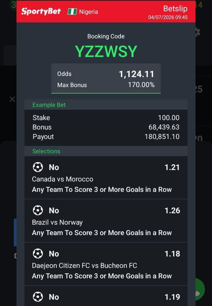 ConfamTips's tweet photo. No 3 GOALS in a row 
YZZWSY
1.1k odds 

Bet responsibly https://t.co/3oSEWgQHGX
