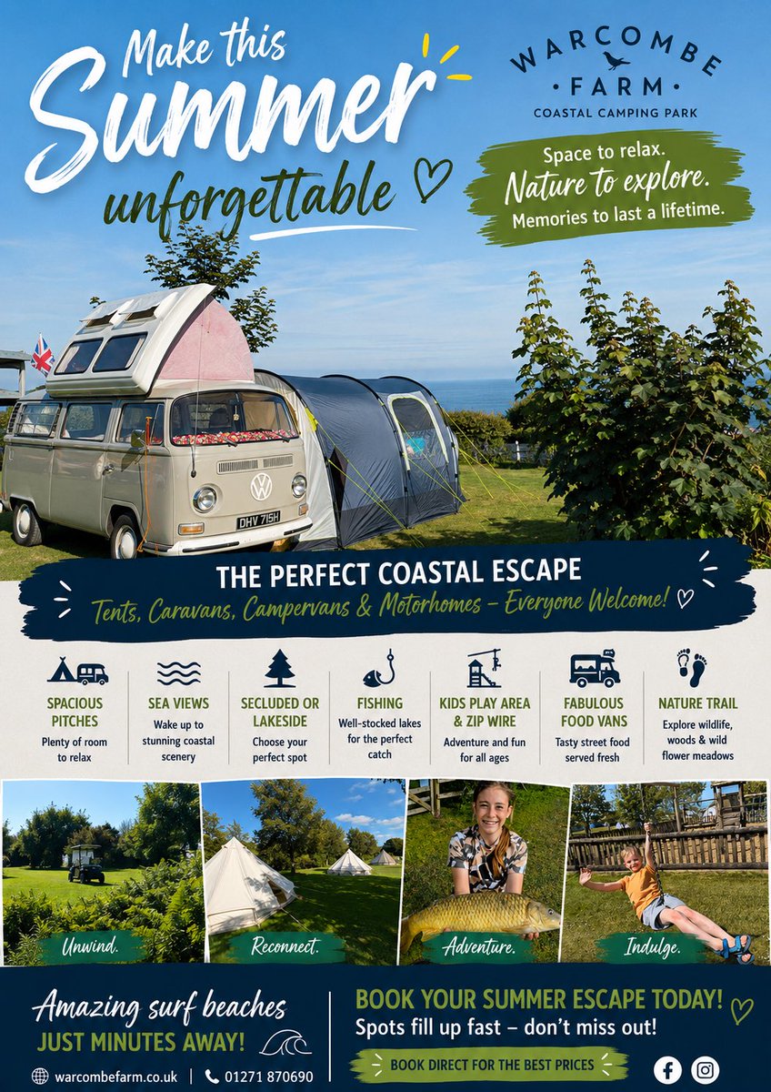WarcombeP's tweet photo. Will your Summer be unforgettable for all the right reasons? Book Warcombe today and make it happen! #hiddengem #coastal #campingfun #seaview #sunsets #greatbeaches #surfing https://t.co/sFewL0lvoq
