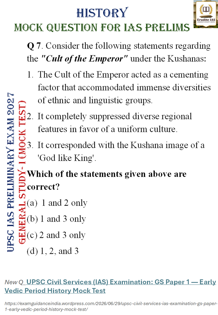 ExamGuidanceInd's tweet photo. #mock #question for the #UPSC #IASPrelims2027 #History #mocktest #newquestion #MostExpectedQuestions
#AncientHistory #ancientindia #KushanEmpire #iasprelims https://t.co/xD2g1B14rs Erudite IAS #CivilServicesExam https://t.co/C9uGUnOStz