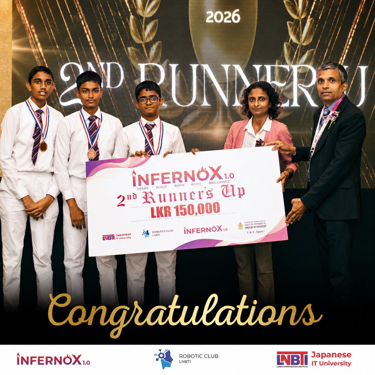 lnbti_'s tweet photo. Warm congratulations to Dharmapala Vidyalaya, Pannipitiya, for achieving the 2nd Runner-Up title at INFERNOX 1.0 – 2026! 🏆✨ https://t.co/fvqMxOpWjd