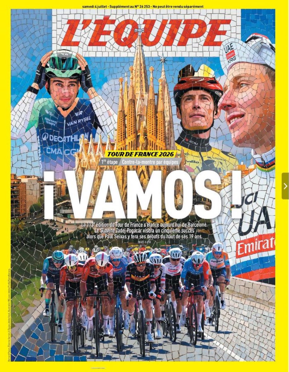 Copedaleando's tweet photo. 📰 Portada de @lequipe 

#TdF2026 #TourEnCOPE https://t.co/YneWTTTrQU
