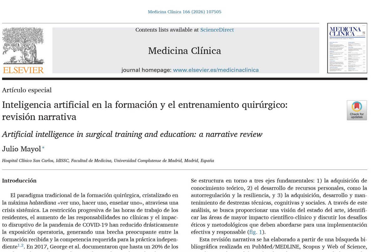 juliomayol's tweet photo. Interested in #AI4SurgicalTraining?

- Artificial intelligence in surgical training and education: a narrative review
- Inteligencia artificial en la formación y el entrenamiento quirúrgico: revisión narrativa

https://t.co/Bngj3yNFSk

@SurgGPT 
@me4_so 
@IIS_IdISSC https://t.co/SCTHATrfJo