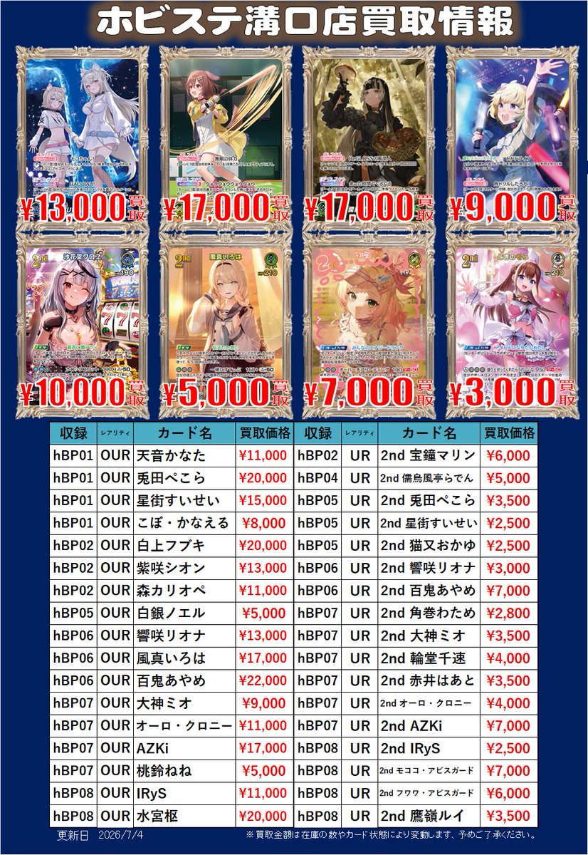 ホロカ】【#溝ホビ買取情報】 ホロカOUR,URの買取情報更新しました
