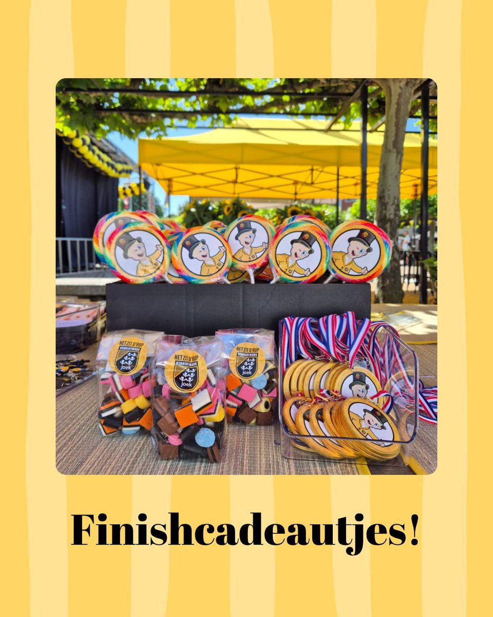 joeksomeren's tweet photo. FINISHCADEAUTJES - Op zoek naar een leuk cadeautje om aan de finish aan een loper(tje) te geven? We verkopen dit weekend verschillende finishcadeautjes op het plein, zowel voor de Mini Kennedymars als voor de Kennedymars en het Rondje Someren!  

#finishcadeautjes #mini #km https://t.co/6rI2ZvaUt3