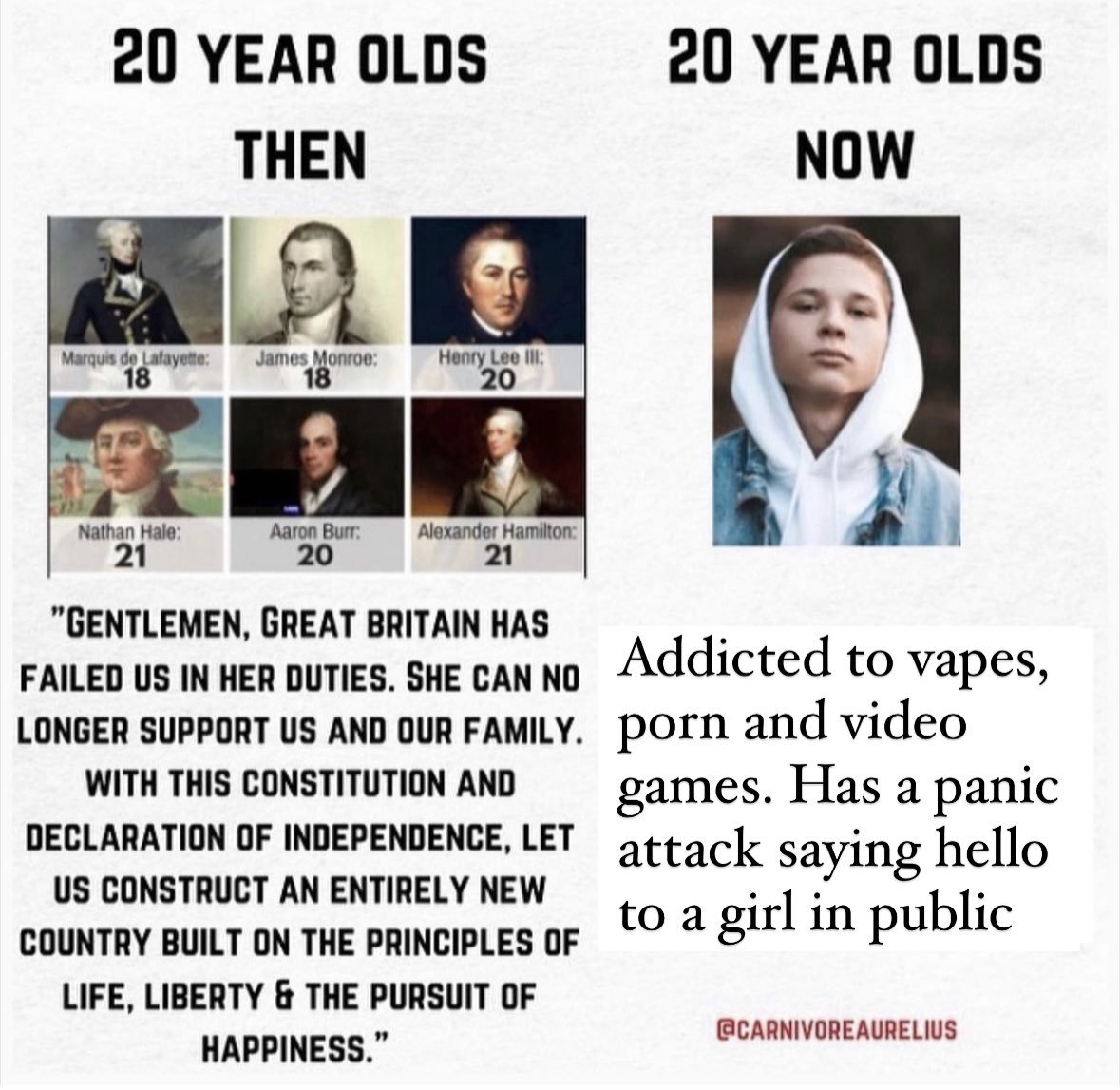 AlpacaAurelius's tweet photo. happy july 4

this country was built by 20 year olds

wtf happened? https://t.co/F4EreuZHr9