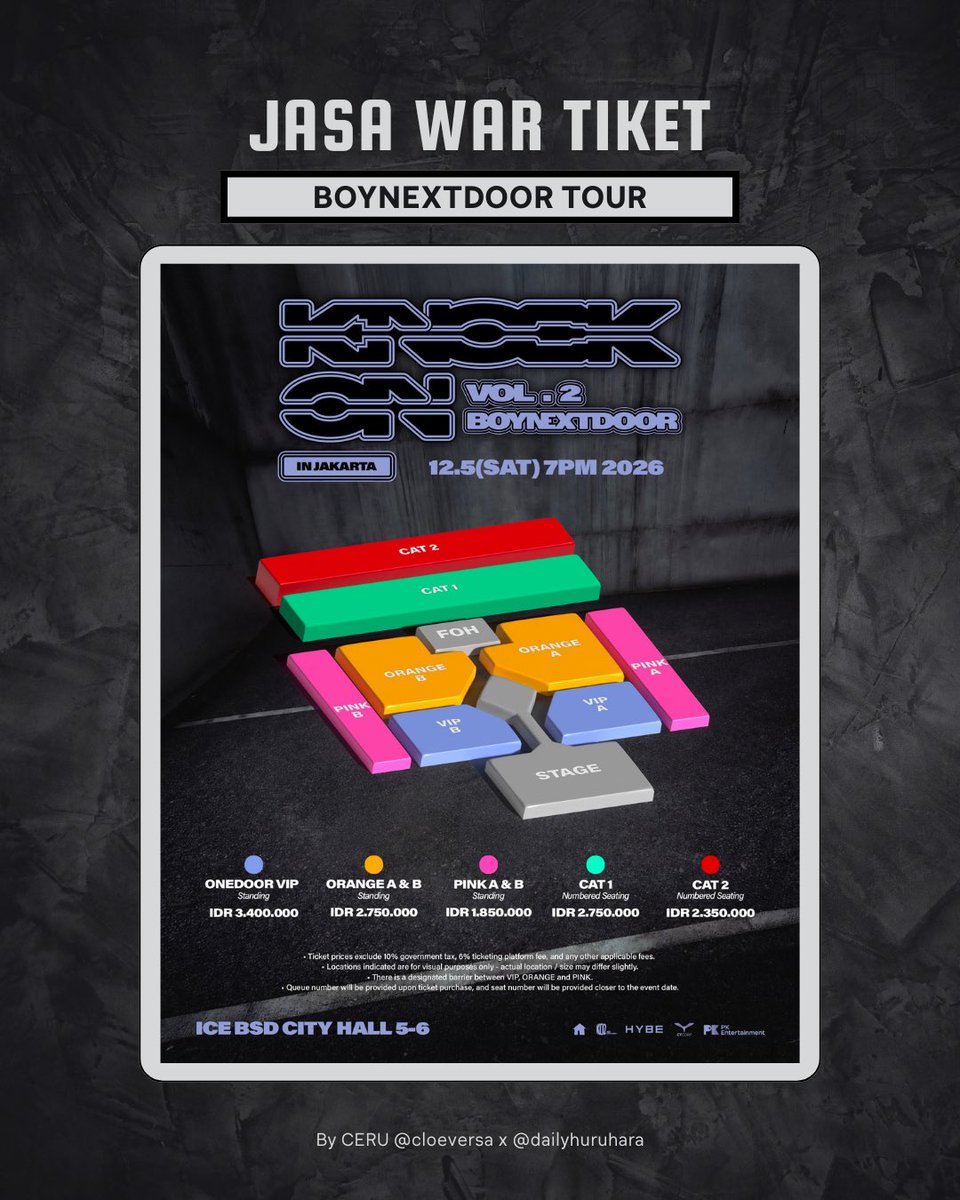 dailyhuruhara's tweet photo. @cloeversa x @dailyhuruhara 

JASA WAR TIKET BOYNEXTDOOR TOUR KNOCK ON VOL. 2 IN JAKARTA 2026

🖇Self payment
🖇Fees start from 180k and full refund if the ticket isn’t secured
🖇Very limited slots

Please dm us for more details and booking (read t&amp;c first!).

wts wtb jaswar https://t.co/cFpSSQykE7