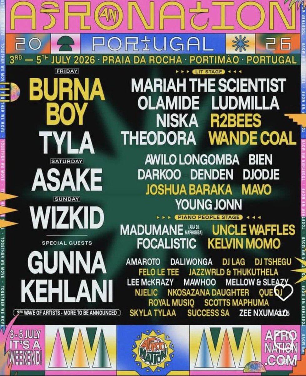 WizStatz's tweet photo. AFRONATION 2026 saved the best for last — WIZKID is set to headline on Sunday, 5th July 2026! https://t.co/frfJcTtZu8