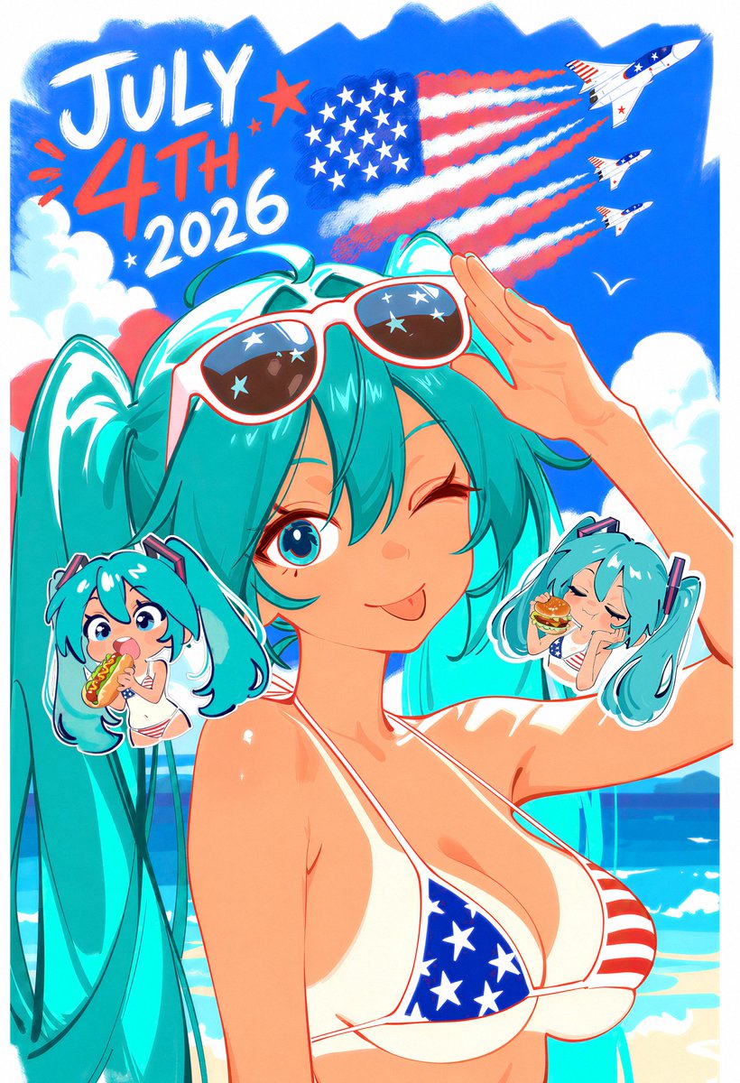 marichama_AI's tweet photo. HAPPY 4TH OF JULY FROM AMERICAN PATRIOT MIKU🇺🇸🦅🍔
                                                                                                                                                                                                                                      SFW #HatsuneMiku #July4th #America250 #AIart